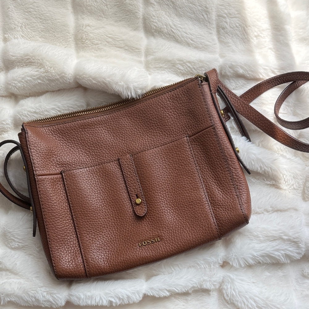 Fossil Tan Leather Crossbody Bag
